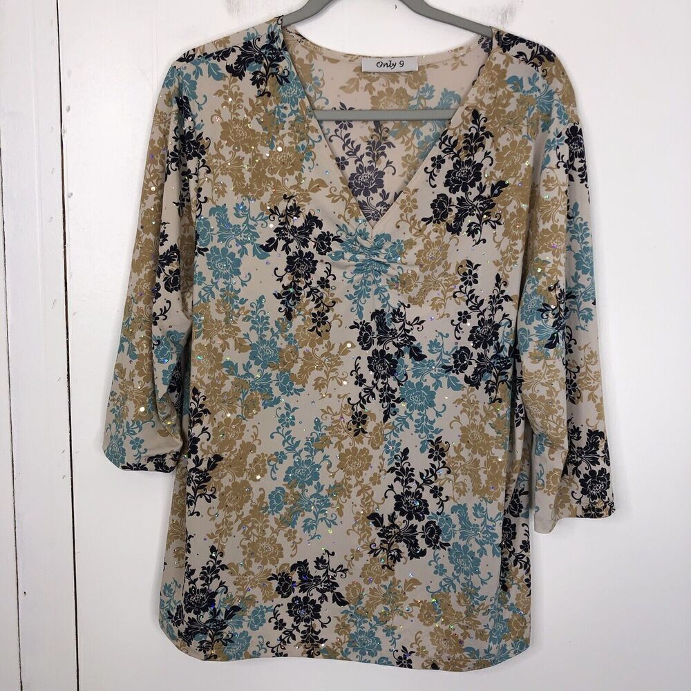 Only 9 Top Coquette V Neck Grunge Studded Jersey Fitted Womens L Stretchy